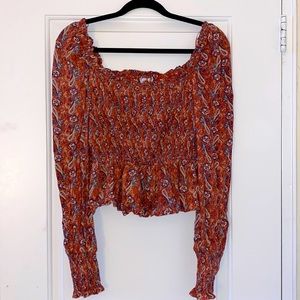 Aqua square top floral blouse